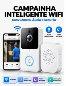 Campainha com Câmera WiFi Sem Fio Inteligente com Áudio