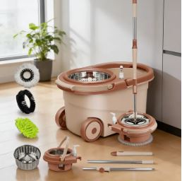 Mop 150cm Giratório Esfregão com Balde Inox e Rodas